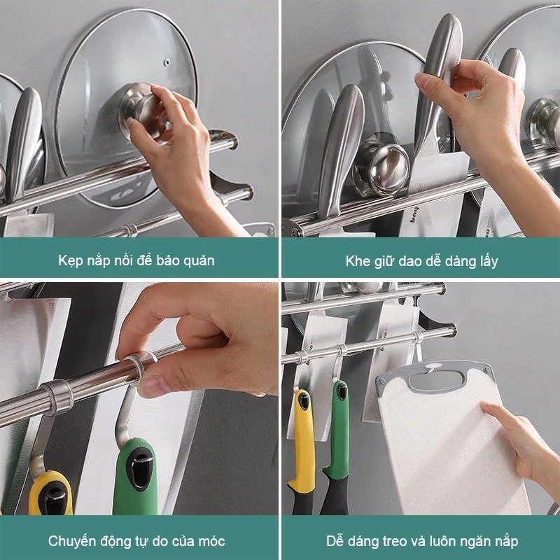 Giá Kệ Treo Cài Dao Thớt Kéo Nhà Bếp Chất Liệu SUS304 Chống Han Gỉ Tiện Ích Không Gian