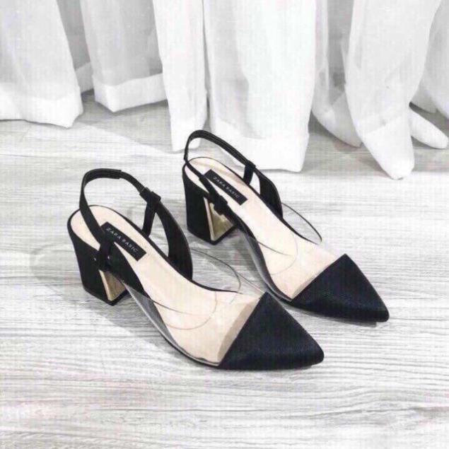 Giày gót vuông viền trong mũi nhọn 7 phân