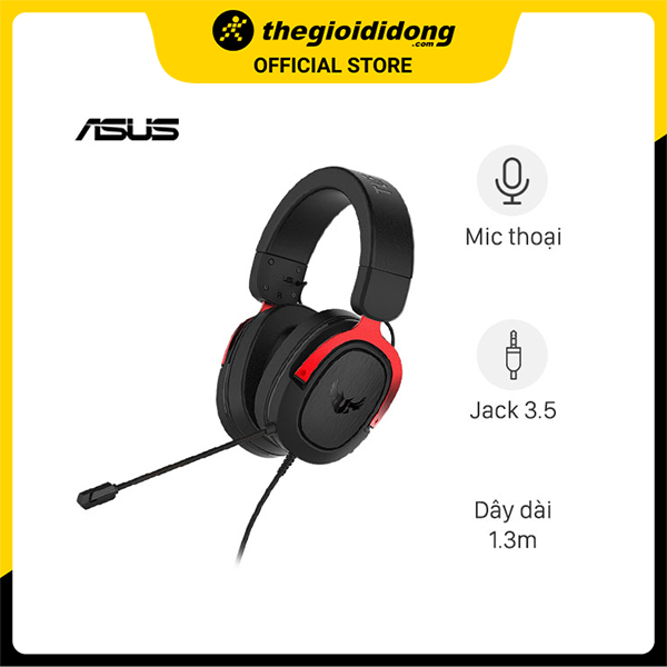 Tai nghe chụp tai Gaming Asus TUF H3 Đen Đỏ - Hàng Chính Hãng