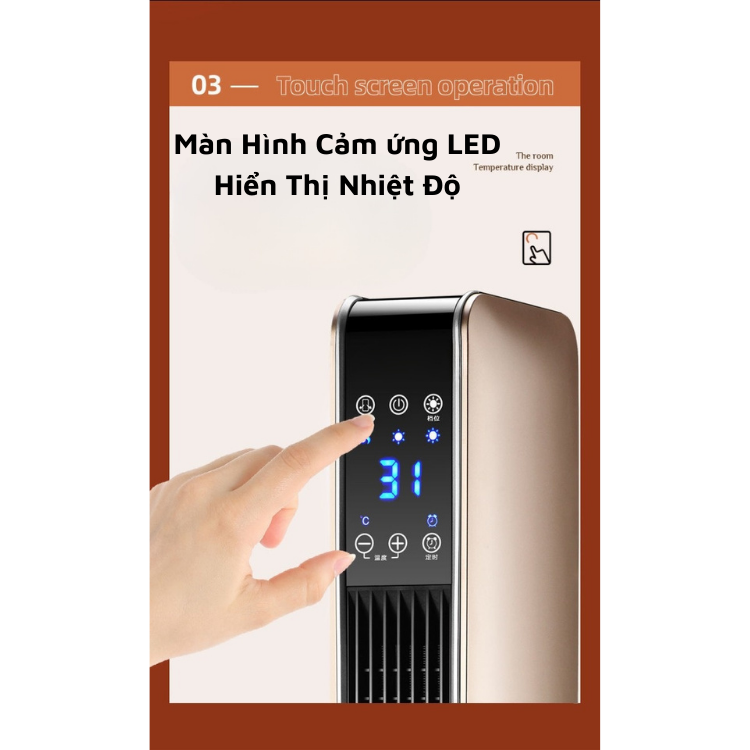 Quạt Sưởi Gốm HE-2022 Có Điều Khiển Từ Xa, Màn Hình Led Cảm Ứng, Quạt Sưởi Ấm Mùa Đông