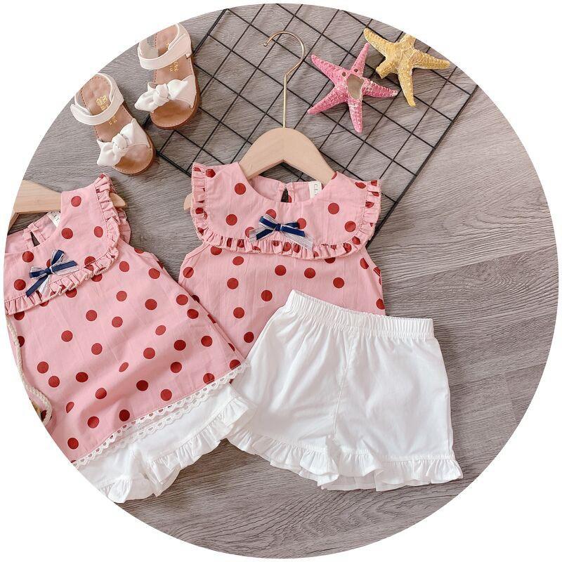 BÁN SỈ - BỘ CHẤM BI HỒNG SÁT NÁCH + QUẦN BÈO TRẮNG BÉ GÁI