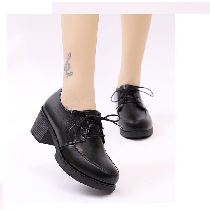 Giày oxford đế vuông 5 phân cột dây cổ ngắn gót trụ thô S069 S069