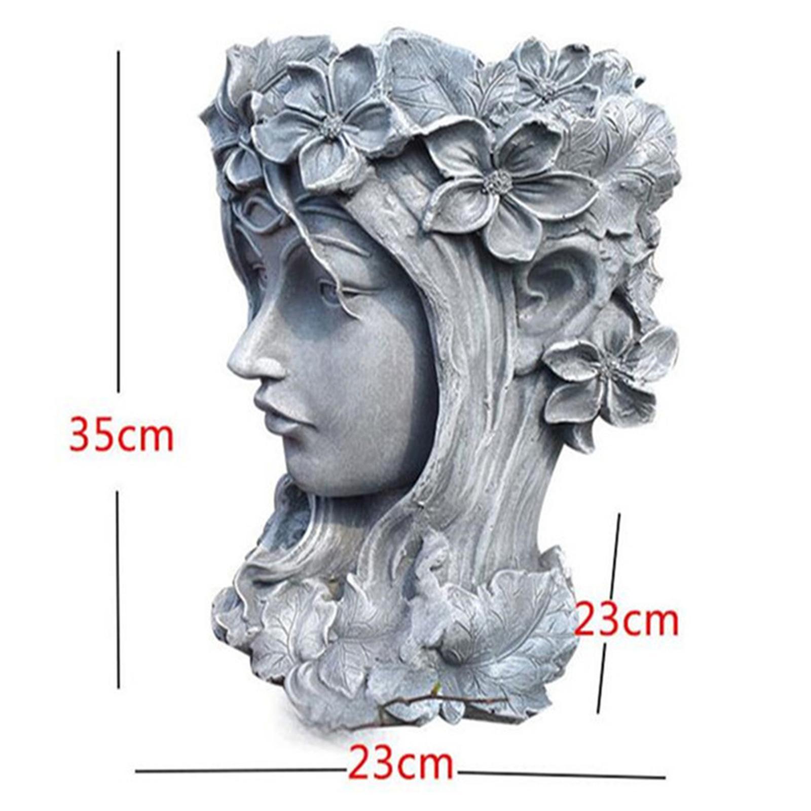 Goddess Head Planter Garden Decor Standing Flower  Gray