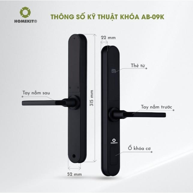 Khóa cửa điện tử thông minh HOMEKIT AB-09K thẻ từ và chìa cơ dự phòng, phù hợp nhiều loại cửa và khách sạn