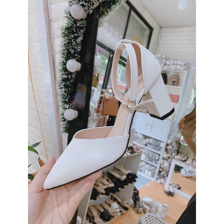 Giày Sandal cao gót nữ 7p BÍT MŨI BÍT GÓT DA LỲ mẫu mới