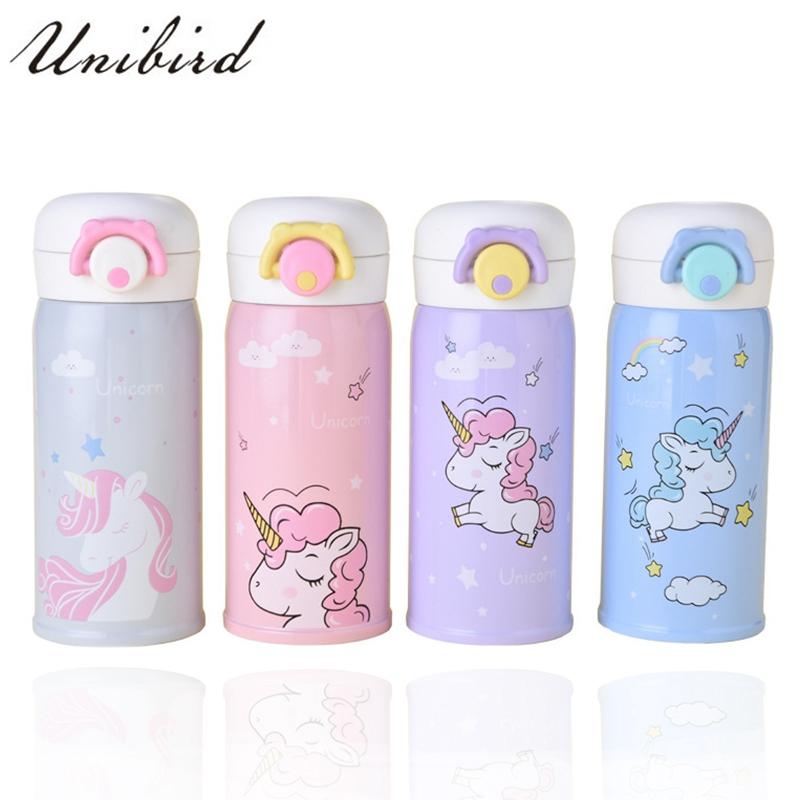 Unibird 500 ml Phim Hoạt Hình Kỳ Lân Bình Chân Không Thermos Cốc cho Trẻ Em Dễ Thương Thép Không Gỉ Cách Điện Chai Nước Du Lịch cho cô gái