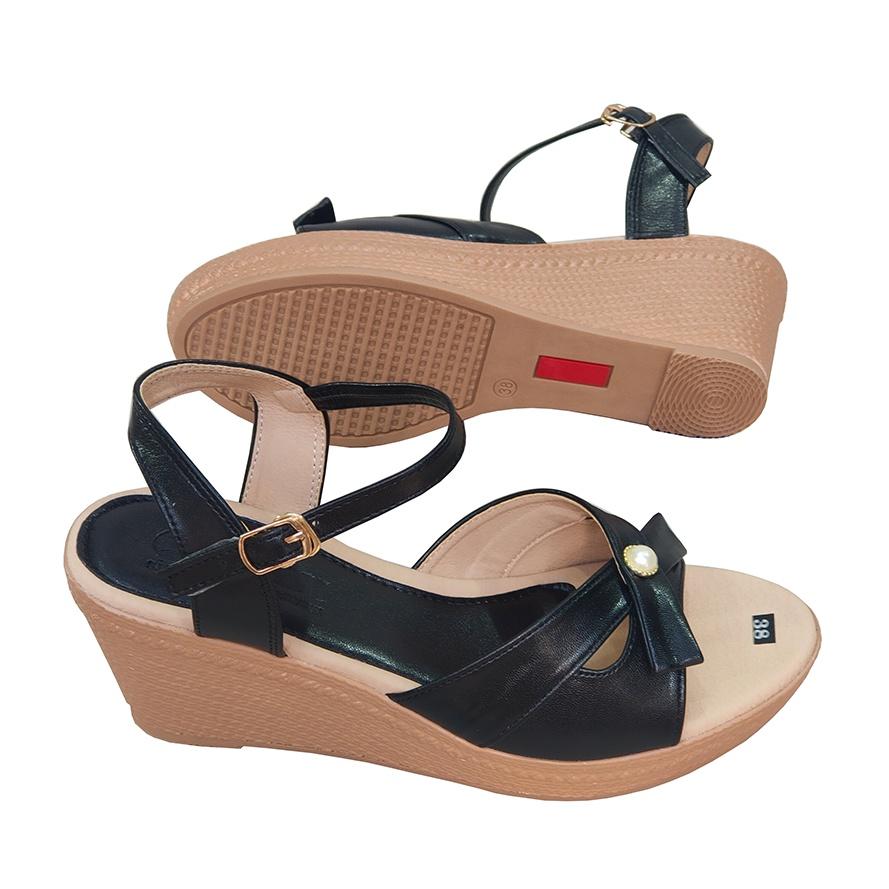 Giày Sandal Nữ Đế Xuồng TiTi ĐÔ Da Bò Thật Cao Cấp 7cm DNU2146