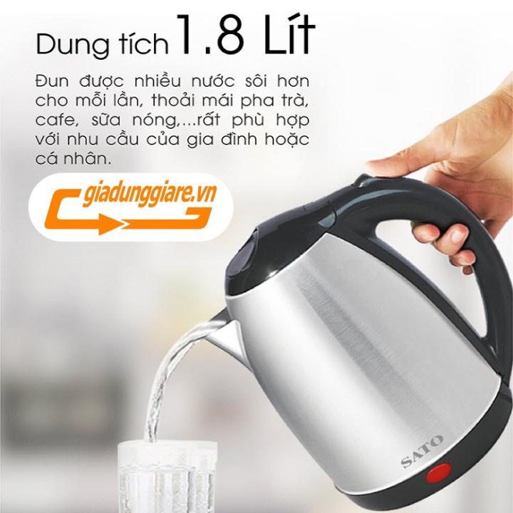 (Chính hãng) ẤM SIÊU TỐC SATO 1800ml INOX 2 lớp công xuất 1500W Hàng cao cấp công nghệ NHẬT BẢN - giadunggiare,vn