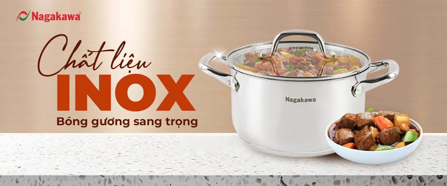 Bộ 3 nồi inox 5 đáy Nagakawa NAG1360 (16cm - 20cm - 24cm) - Hàng chính hãng