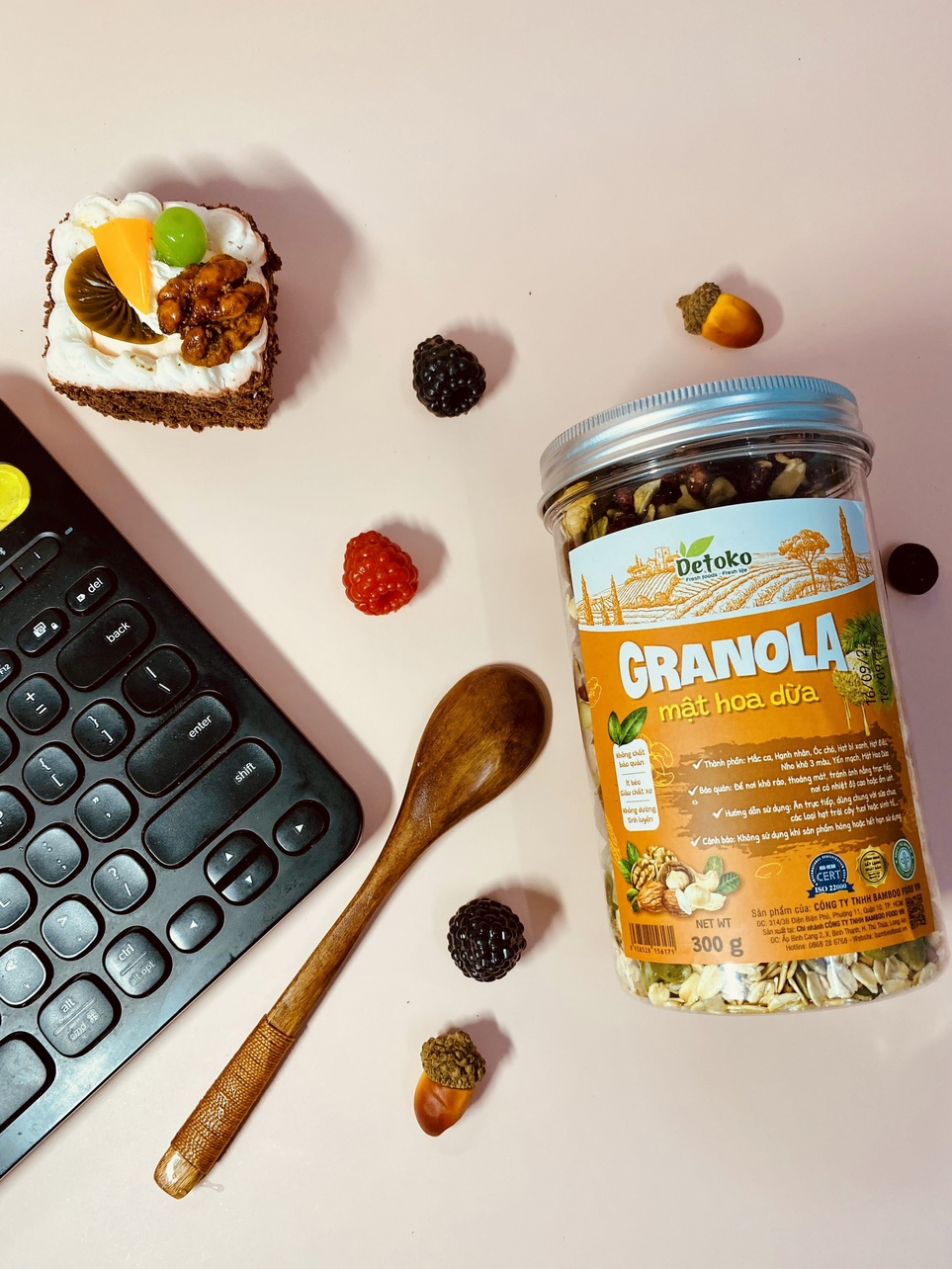 Granola mật hoa dừa siêu hạt Detoko giảm cân không đường tốt cho người ăn kiêng, bà bầu 300G