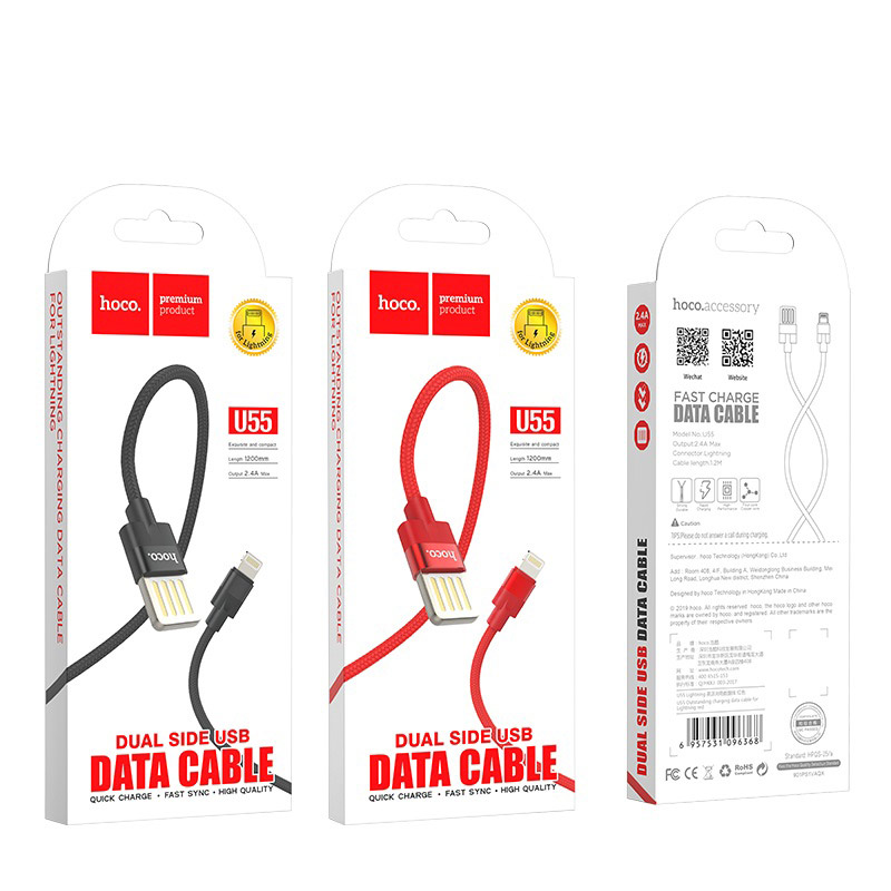 Cáp Lightning bọc dù 1.2M Hoco U55 - Chính hãng