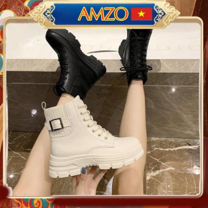 Giày Boot Nữ, Giày Boot Cổ Thấp Gót Cao 3-4 Cm Siêu Đẹp Da Mềm Hai Màu Đen - Kem Trắng Hàng Cao Cấp Dạng Boot M