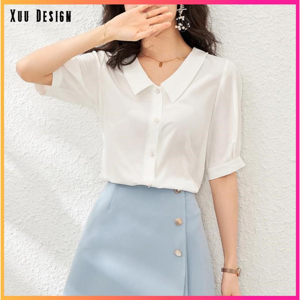 Áo sơ mi nữ kiểu xuu designáo so mi trắng tay lỡ thời trang công sở 2 màu TRẮNG + HỒNG -SP09