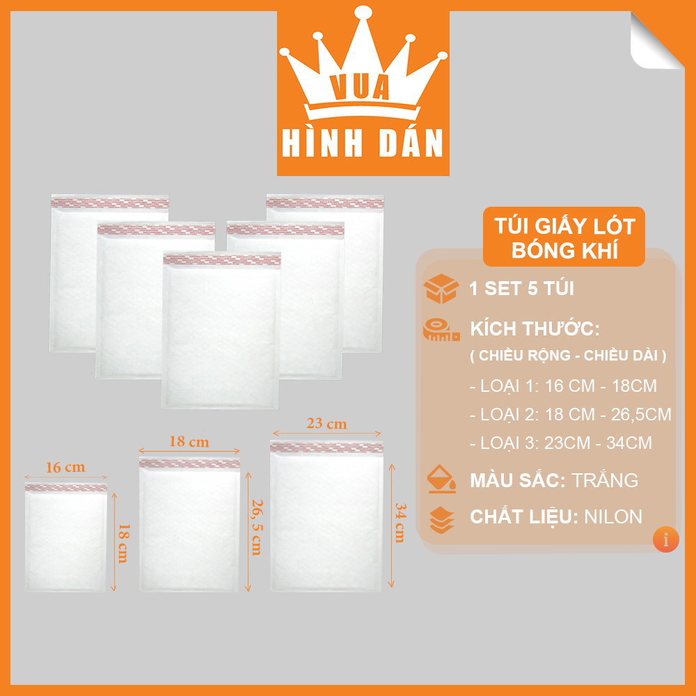 Set 5 túi Poly chống sốc / Túi giấy lót bóng khí 3 size 18x26,5 cm . 23x34 cm , 16x18 cm