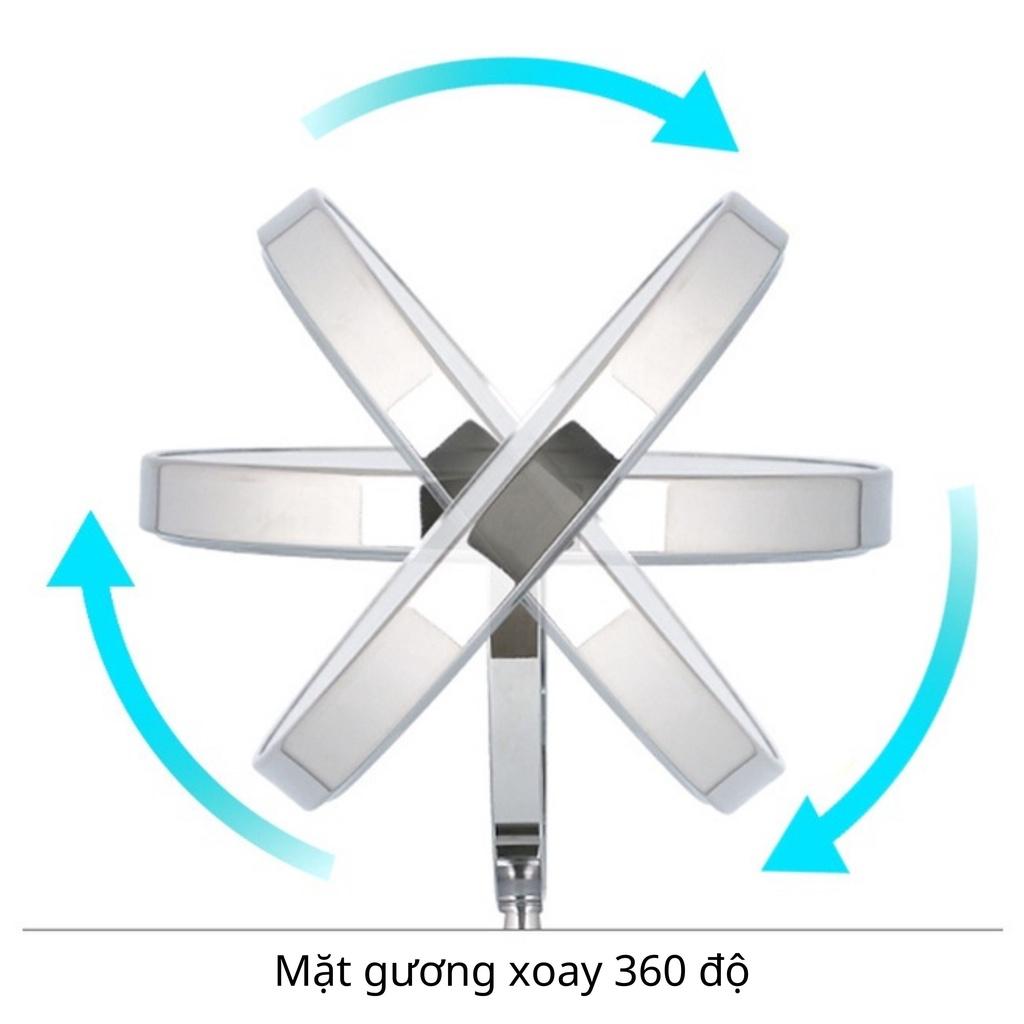 Gương Để Bàn Trang Điểm Bằng Inox Cao Cấp Không Gỉ Cỡ Lớn Xoay 360 Độ Zoom X2 CHIBI HUB Gbcc01
