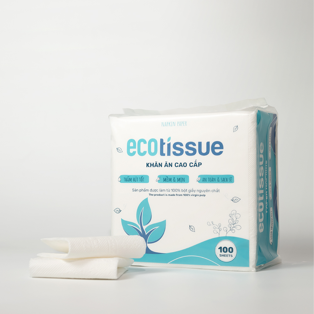 Khăn giấy ăn khăn giấy khô cao cấp Ecotissue Napkins Paper gói 100 tờ thấm hút tốt mềm mịn an toàn sạch sẽ