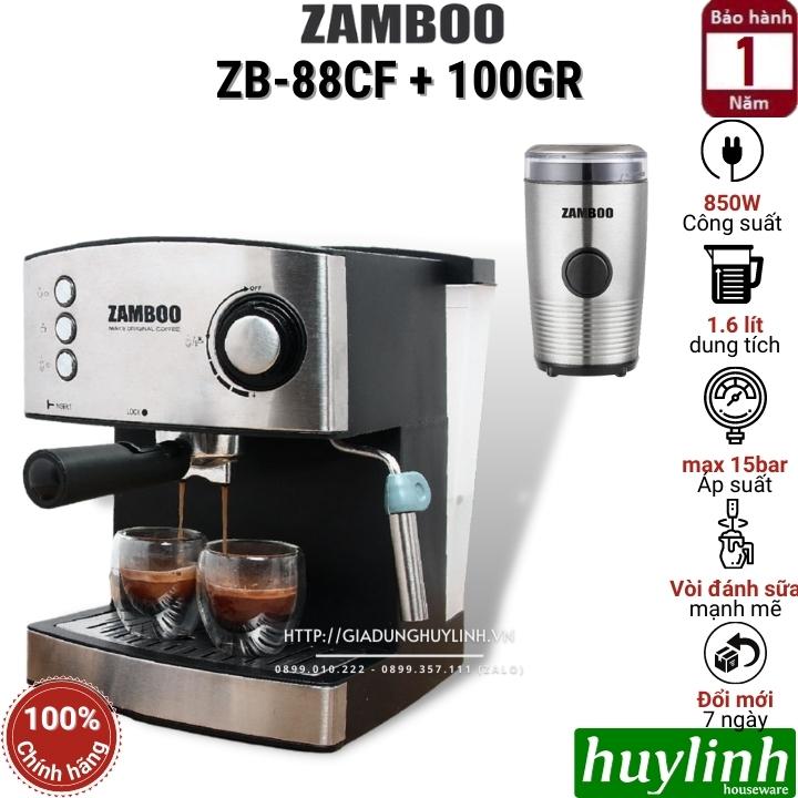 Combo máy pha cafe Espresso Zamboo ZB-88CF + Máy xay cà phê 100GR - Hàng chính hãng