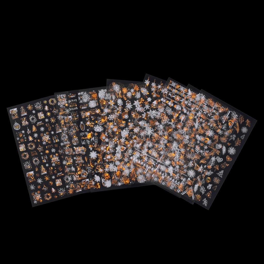 Miếng dán trang trí móng tay nghệ thuật hình bông tuyết hình học 3D màu vàng trắng dành cho dịp Giáng Sinh