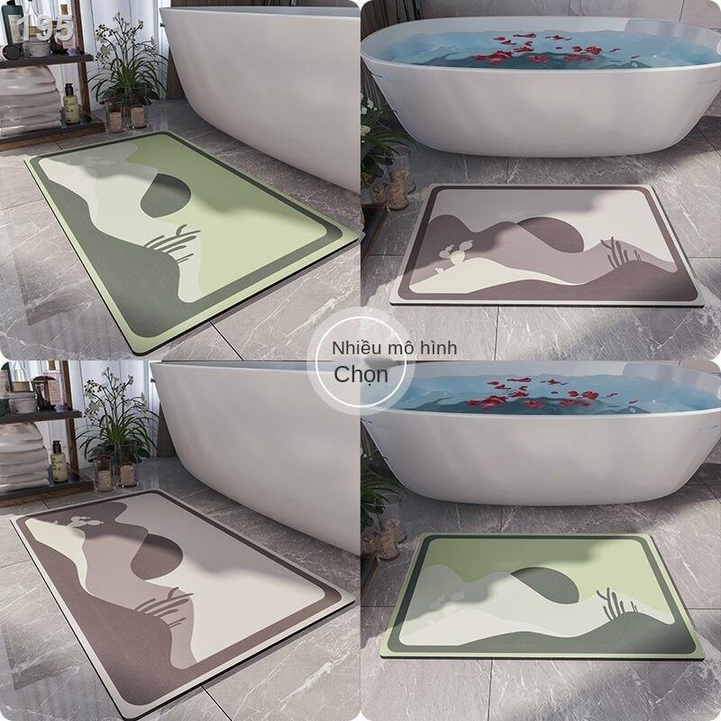 Hình bầu dục nhà vệ sinh thấm nước thảm phòng tắm sàn chống trượt hộ gia đình cửa khô nhanh bằng tảo cát tấm mềm