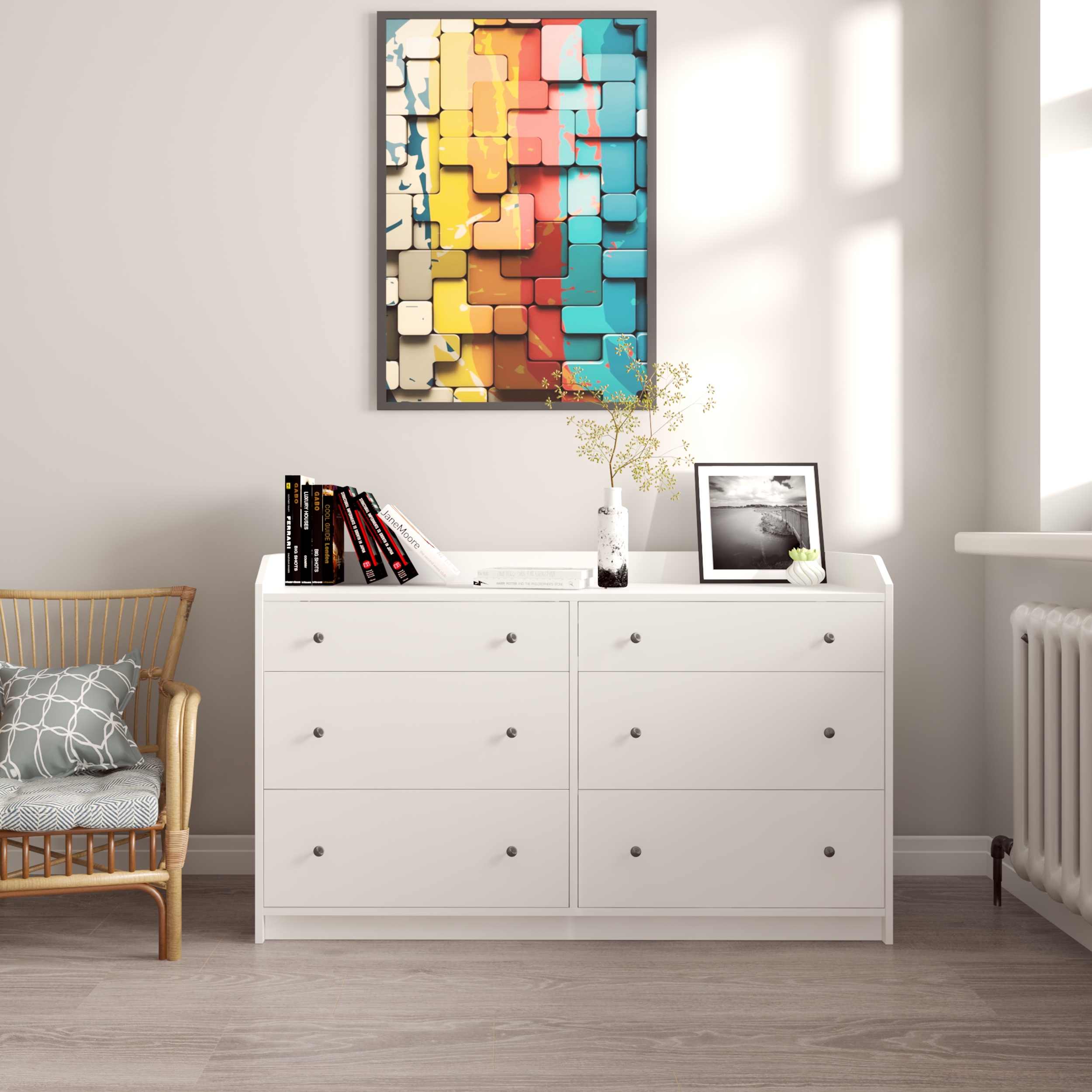 CANA, Tủ 3 tầng - 6 ngăn kéo , 138cm x 46cm x 84cm , THK_009