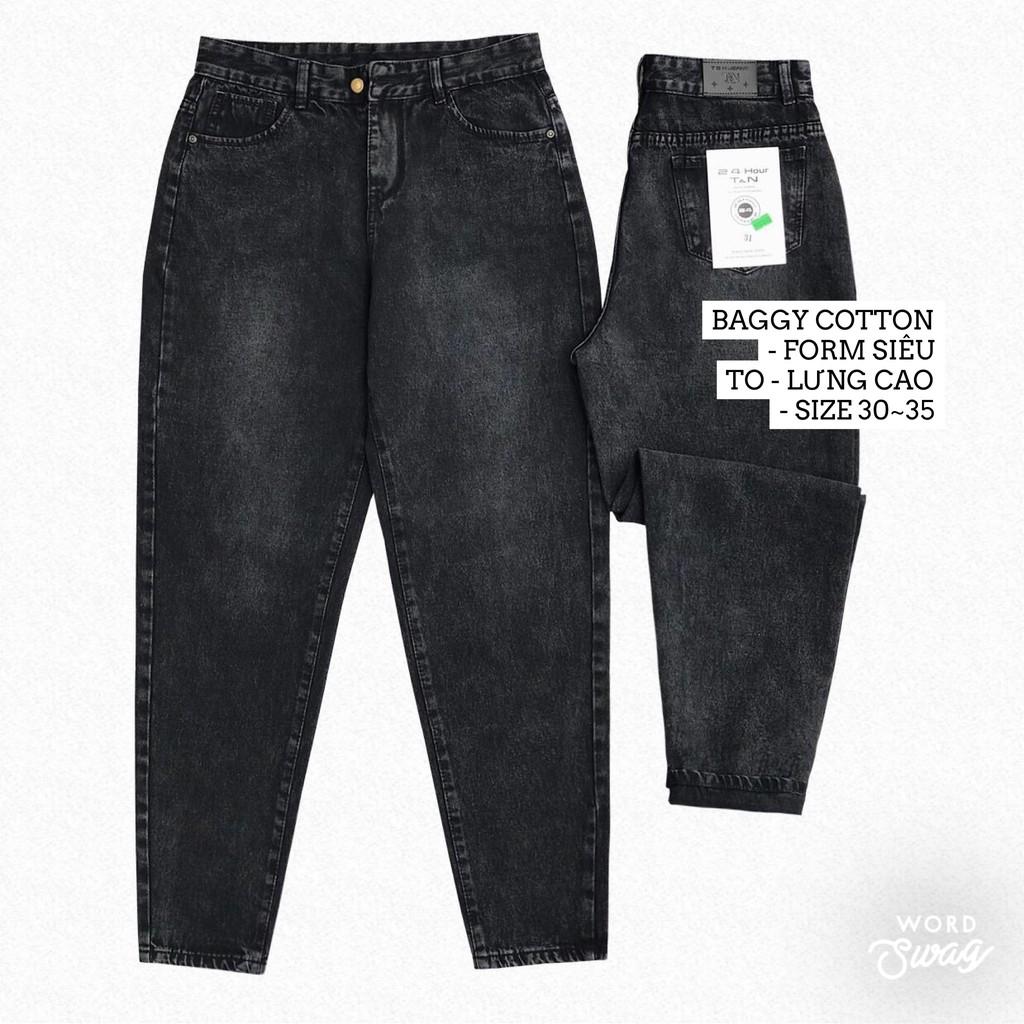 Quần jean baggy cotton lưng cao bigsize màu xám - quần bò baggy cotton lưng cao size đại màu xám