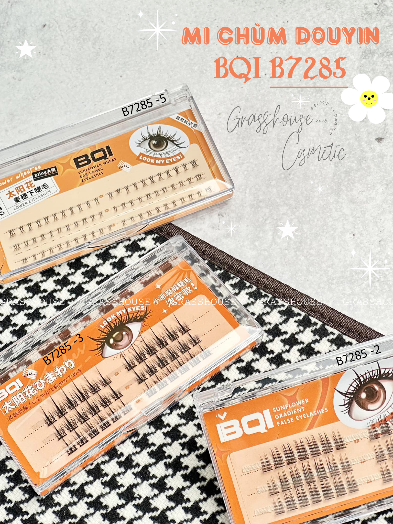 Lông mi giả hoa hướng dương BQI cuống siêu mịn lông mi dưới 4-12mm cong dễ dùng cho người mới B7285