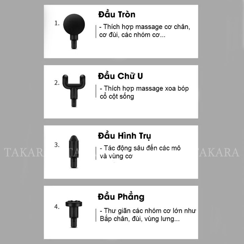 Máy Massage Cầm Tay, Mát Xa Toàn Thân TAKARA Với 4 Đầu Thay Thế và 6 Cấp Độ BH 12 Tháng KH720