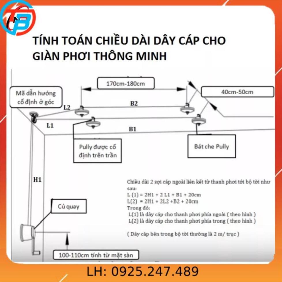 Dây cáp Inox 304 chuẩn chuyên cho giàn phơi thông minh.Quy cách cáp 1.5mm kích thước 20 mét