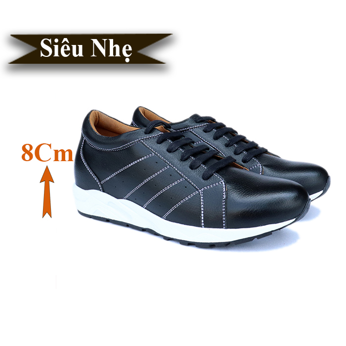 Giày Cao Nam Siêu Nhẹ T&TRA Tăng Cao 8Cm- T19 Đen- Chất Liệu Da Bò Cao Cấp, Đế và Lót Tăng Cao Chất Liệu EVA Siêu Nhẹ, Trọng Lượng Nhẹ Hơn 30% So Với Đế Cao Su