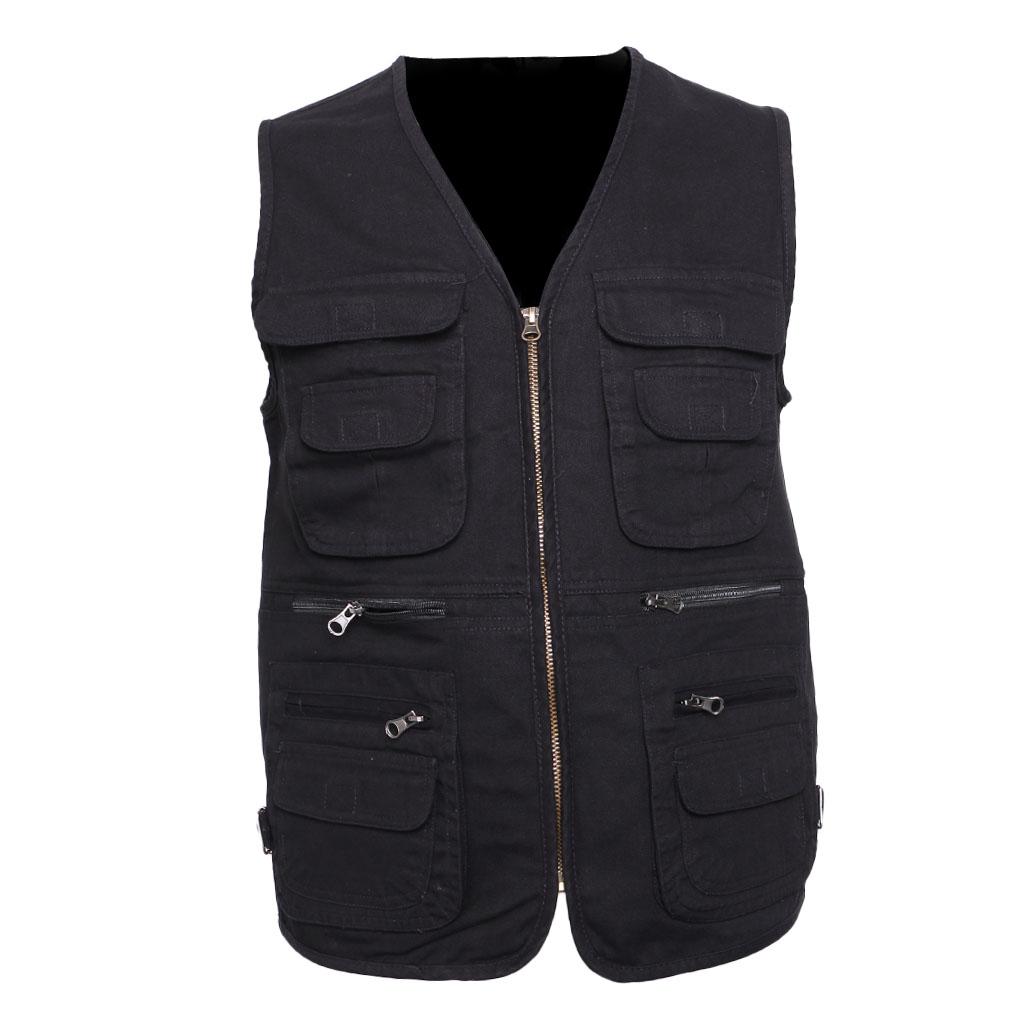Men's Fishing Vest Utility Sports Vest Multi Pocket Waistcoat L Black