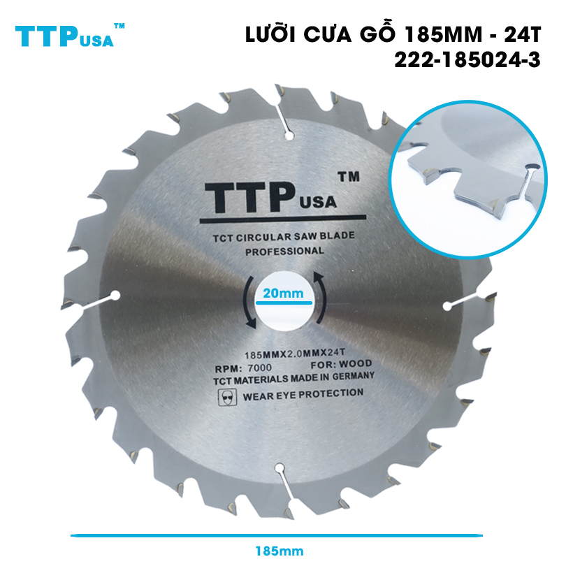 Lưỡi Cưa Gỗ Tròn 180mm - 24 răng TTPusa