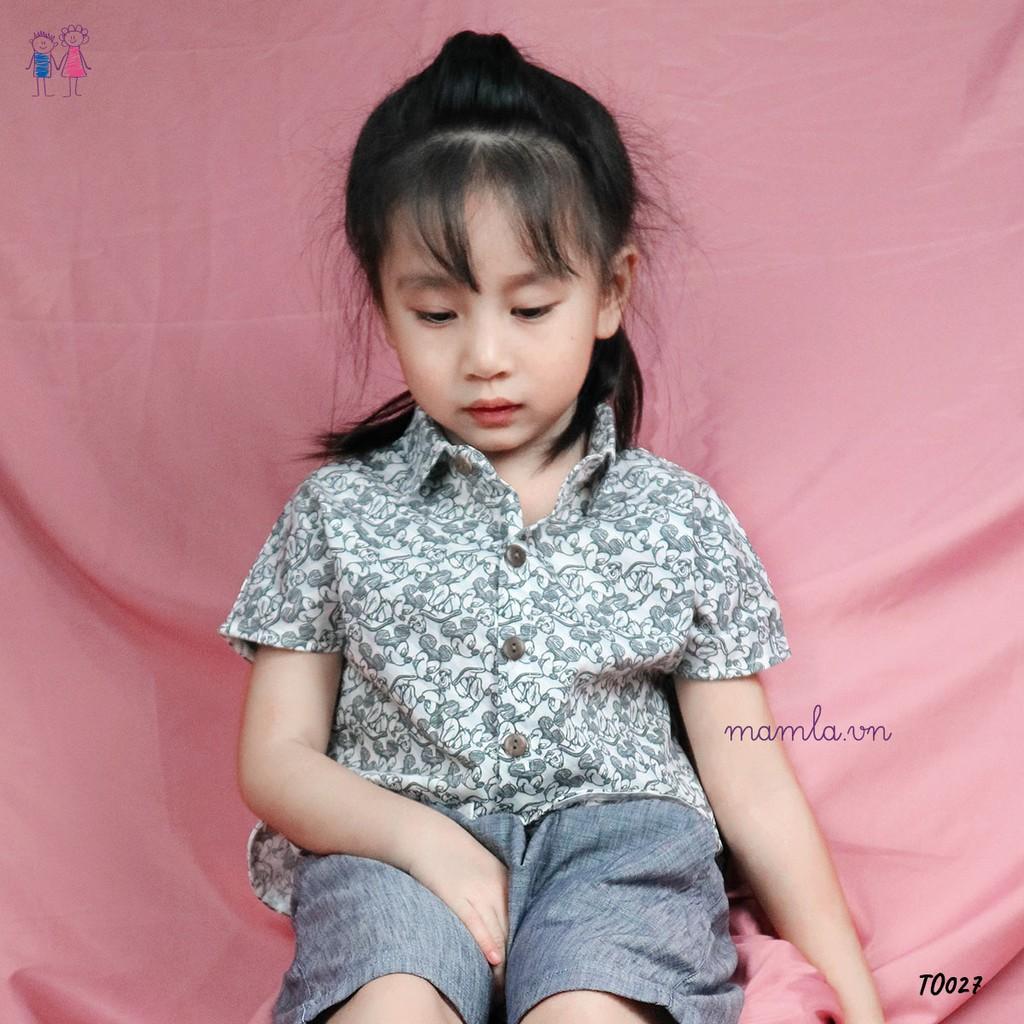 Áo sơ mi hình chuột Mickey màu xám cho bé trai và bé gái