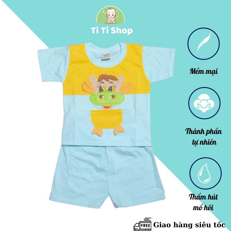 Set áo quần cộc tay trẻ em sơ sinh  thêu hình con trâu - 5 màu - dành cho trẻ 3 - 9kg