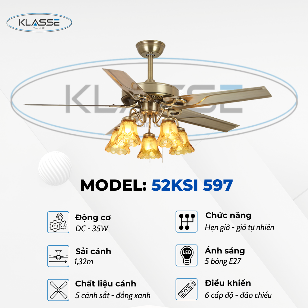 Quạt trần chùm đèn Klasse 52KSI 597 hàng chính hãng