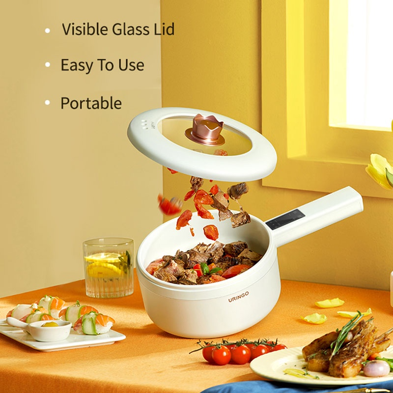 Nồi điện đa năng URINGO 1.6L 2L 3L phủ gốm sứ chống dính cho gia đình