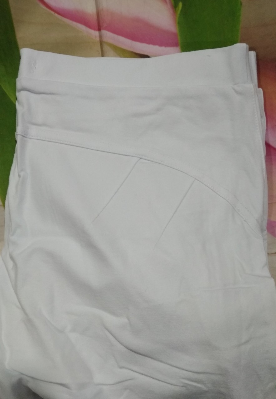 Quần legging nữ lưng thun màu trắng chất cotton co giãn form to