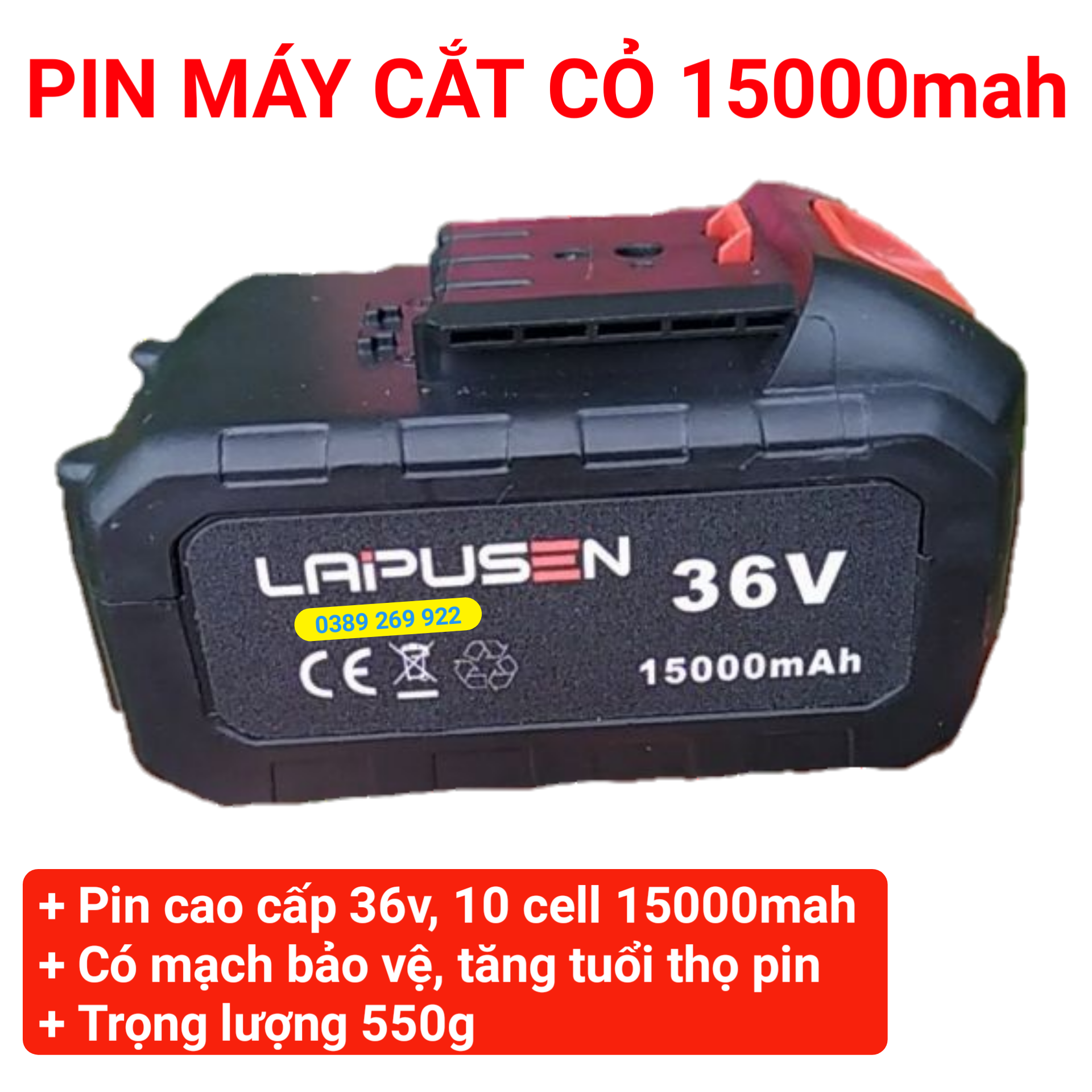 Máy cắt cỏ, tỉa cành cầm tay LAPUSEN pin khủng 15000mah, động cơ mạnh 1800w