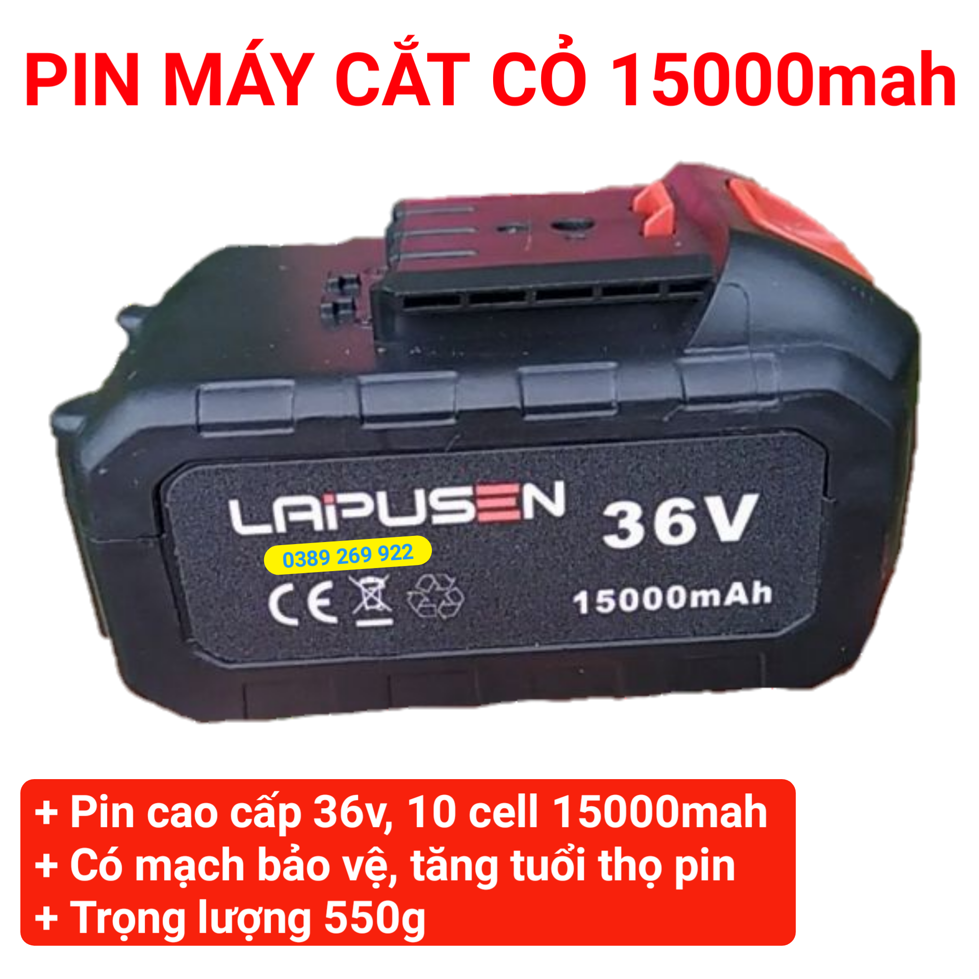 [BỘ 3 PIN] Máy cắt cỏ, tỉa cành cầm tay LAPUSEN pin khủng 15000mah, động cơ mạnh 1800w