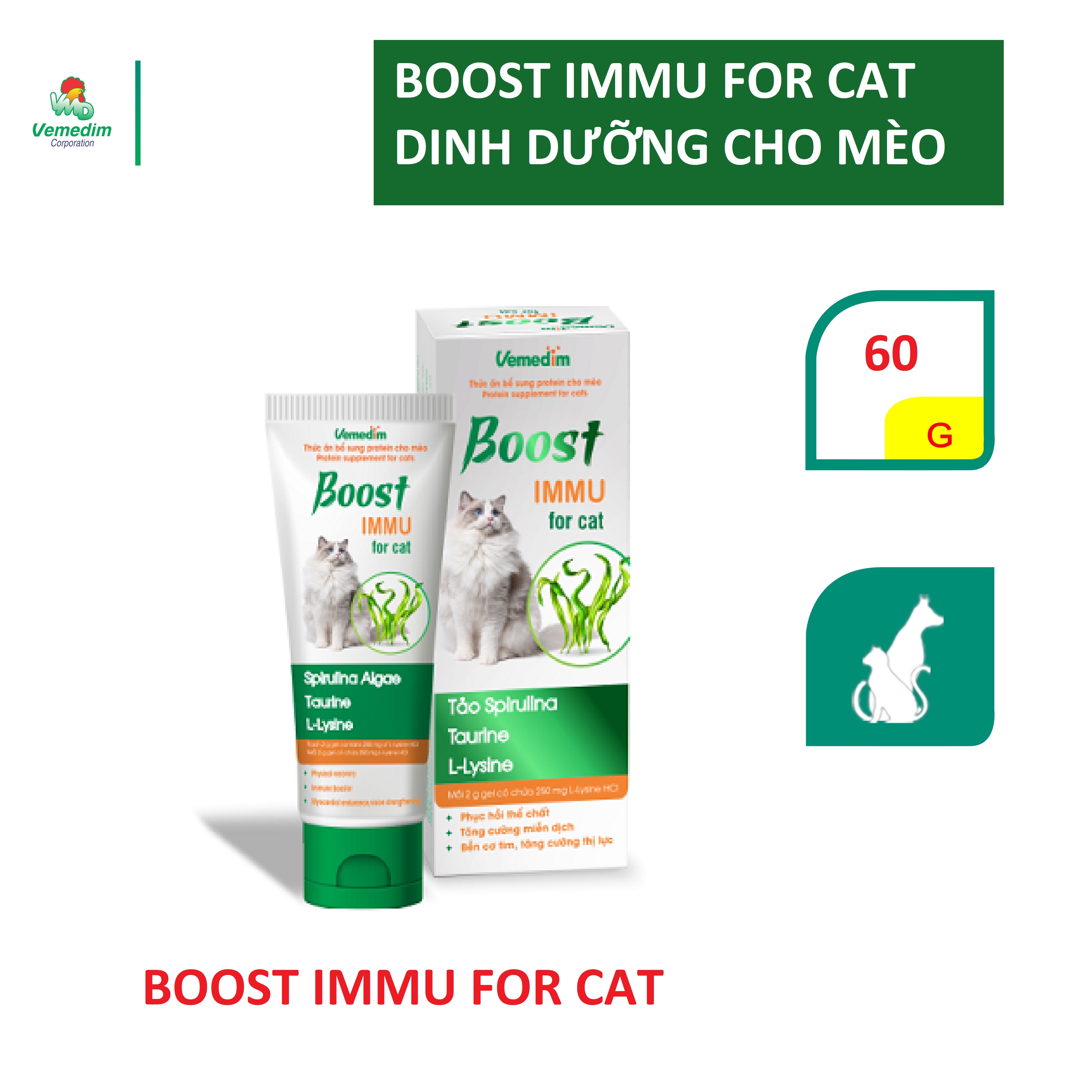 Vemedim Boost IMMU for cat gel dinh dưỡng cho mèo với tảo biển và lysine cung cấp khoáng chất và kích thích thèm ăn, tuýp 60g