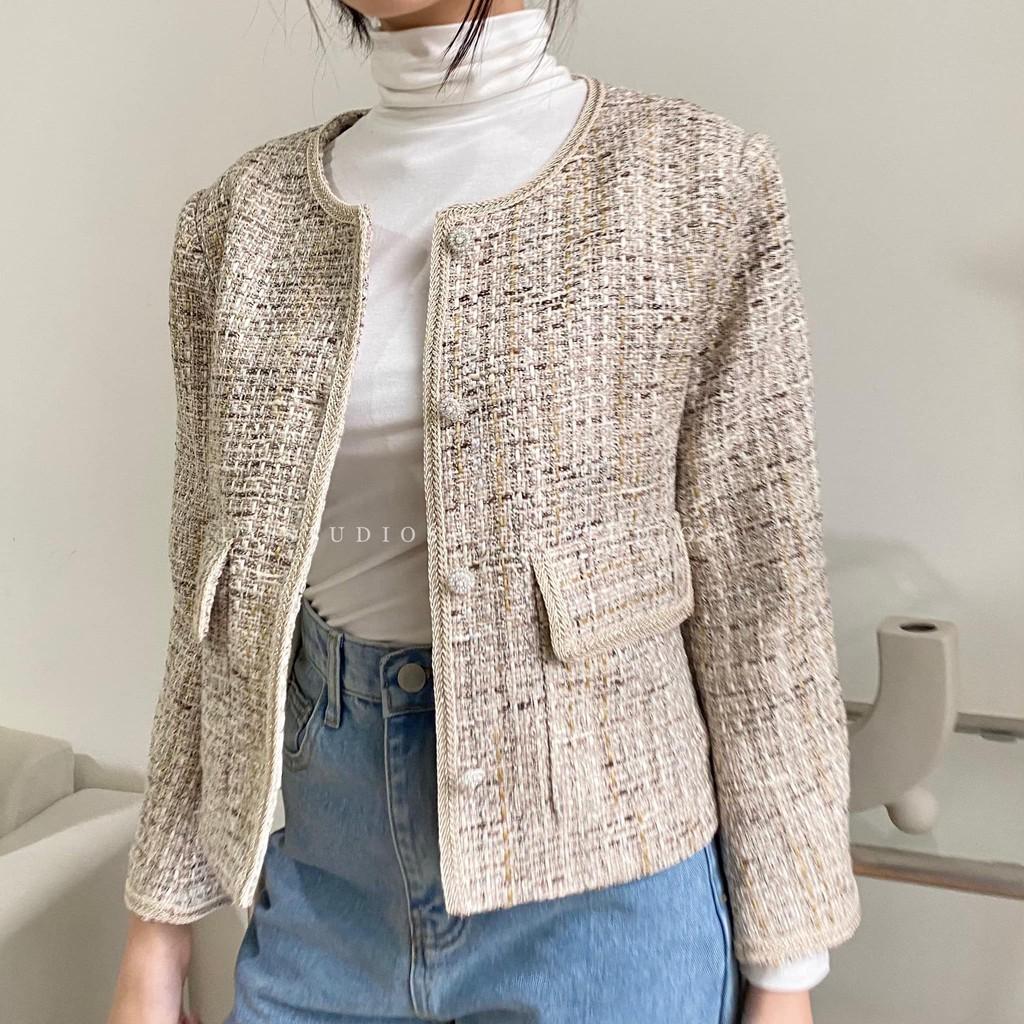 Áo khoác dạ tweed lấp lánh Hàn Quốc