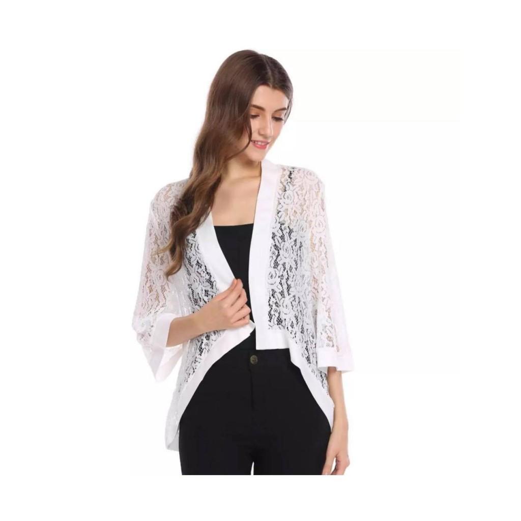 áo khoác cardigan ren phối màu đen