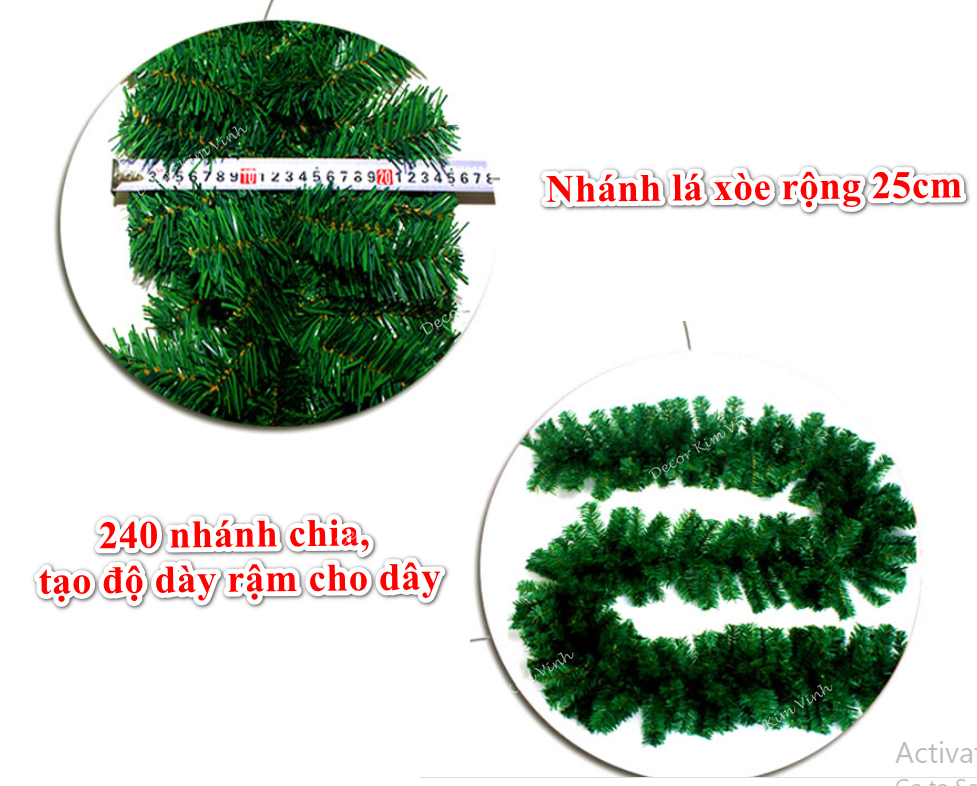 Dây Lá Thông Xanh Trơn Dài 1.8m, 2.7m Trang Trí Giáng Sinh Noel