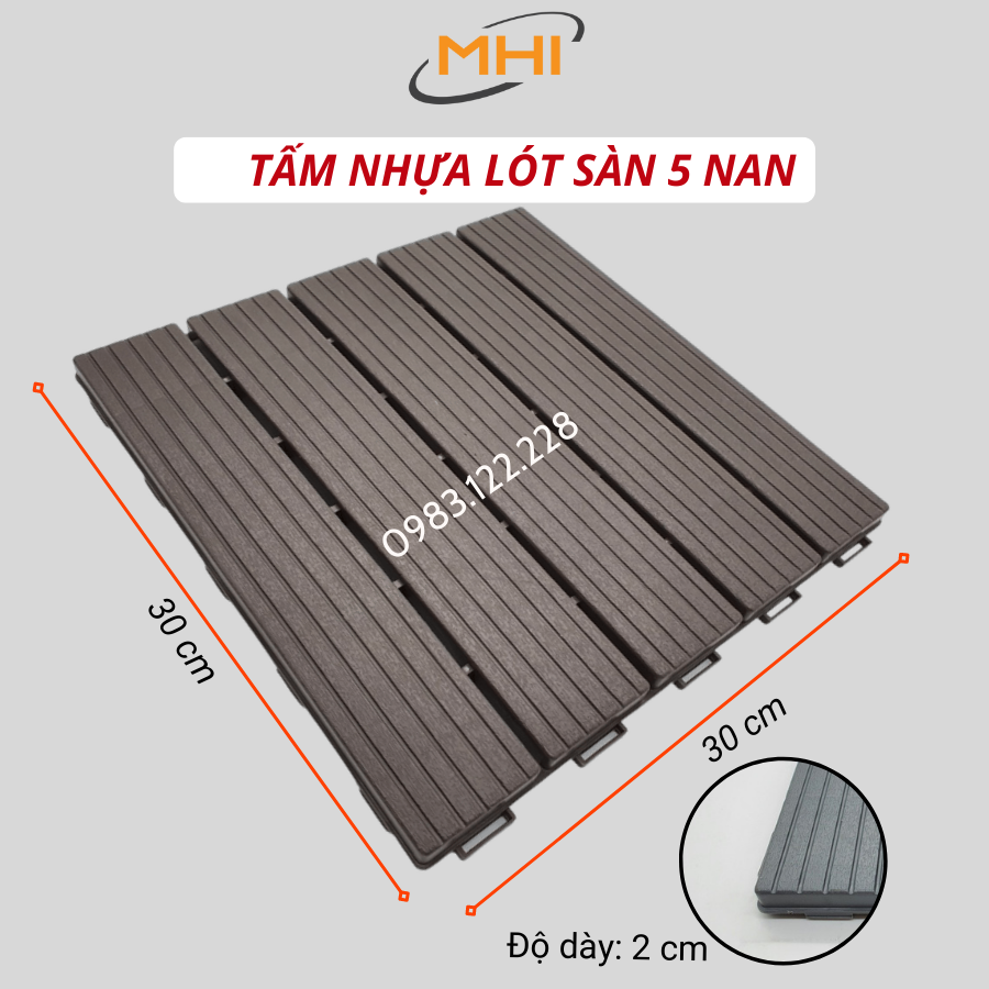 [COMBO 11] Vỉ nhựa lót sàn MHI cao 2 cm, chuyên dụng cho ban công, bể bơi sân vườn PP - kích thước 30 cm x 30 cm x 2 cm