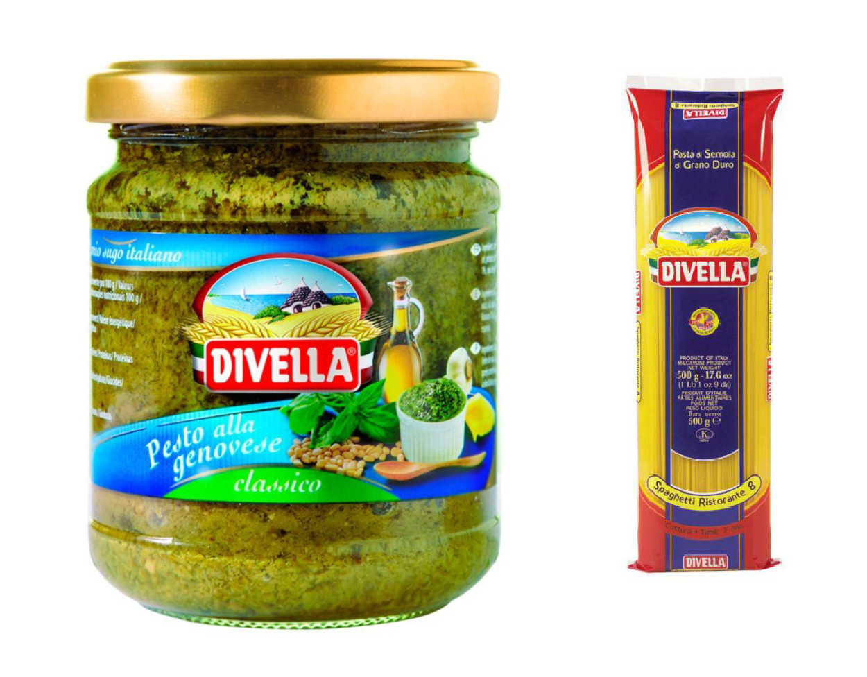 Combo 1 Gói Mì Spaghetti 08 DVL 500Gr + 1 Sốt Pesto Xanh Alla Genovese 190 Gram Divella Italia