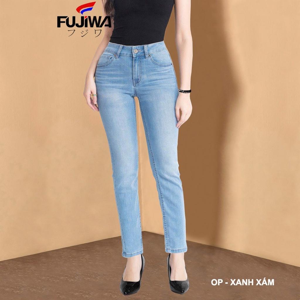 Quần Jean Nữ Cạp Cao Ống Đứng Fujiwa - OP Chất jean co giãn tốt Rất Đẹp phù hợp với mọi lứa tuổi