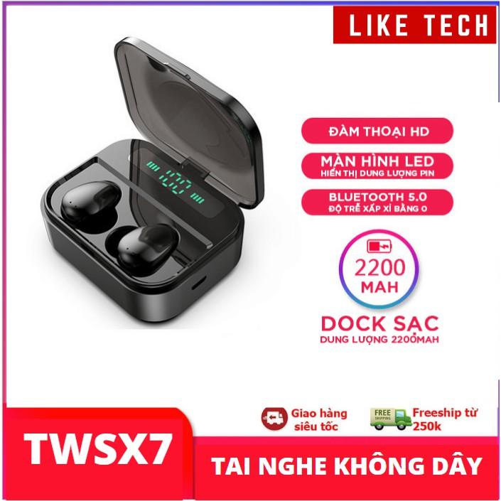 Tai nghe không dây bluetooth nút cảm ứng cao cấp kiêm dock sạc pin dự phòng - chống nước chuẩn ipx7 - thời gian nghe 90h