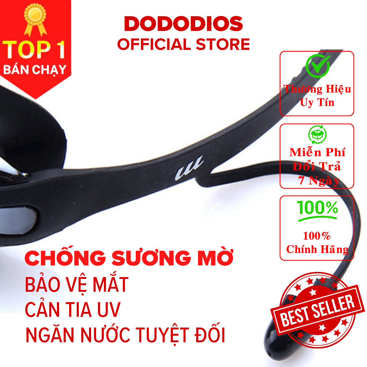 Hình ảnh Kính bơi chống sương mờ, chống UV, dây được làm 100% silicone mềm mại, thiết kế không trơn trượt, độ co giãn, độ bền thách thức thời gian, dành cho vận động viên chuyên nghiệp, kính bơi cận thị có độ - Chính hãng DODODIOS