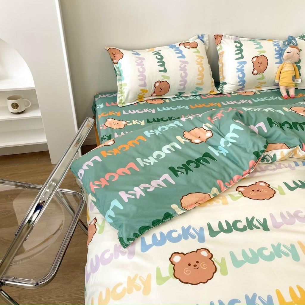 Bộ chăn ga gối cotton poly gấu chữ đủ size - Mẫu gấu & chữ