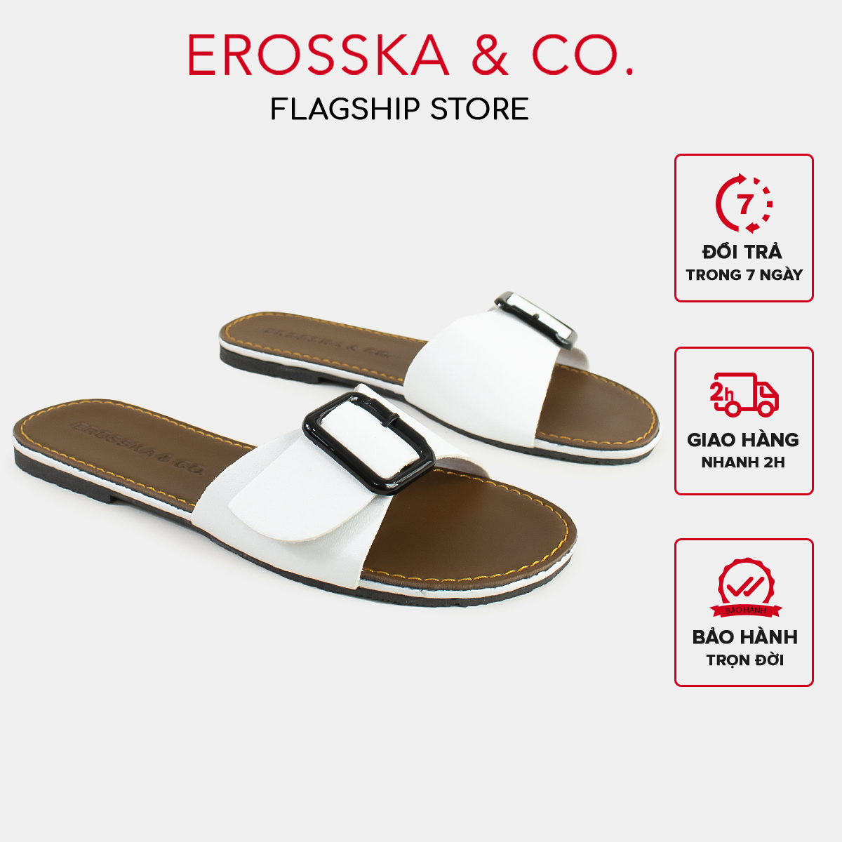 Dép nữ thời trang đế bằng Erosska quai ngang phối khóa - DE058