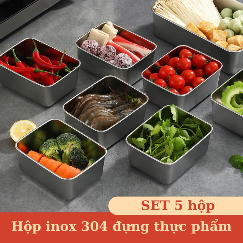 Hộp đựng thực phẩm tủ lạnh size 13.5x11x5cm kèm nắp nhựa chất liệu inox 304 dùng được cho lò vi sóng, chính hãng D Danido